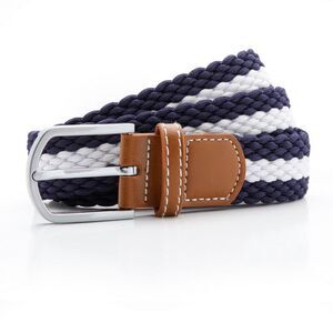 Asquith & Fox Mens Two Color Stripe Braid Stretch Belt / Navy/White